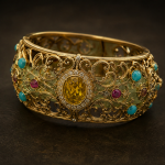 Citrine and Jade Filigree Cuff with Turquoise Accents