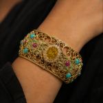 Citrine and Jade Filigree Cuff with Turquoise Accents - 图片 2
