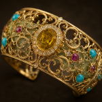 Citrine and Jade Filigree Cuff with Turquoise Accents - 图片 8