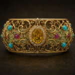 Citrine and Jade Filigree Cuff with Turquoise Accents - 图片 5