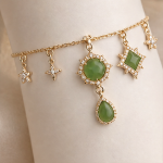 Jade Charm Bracelet with Halo and Star Drops