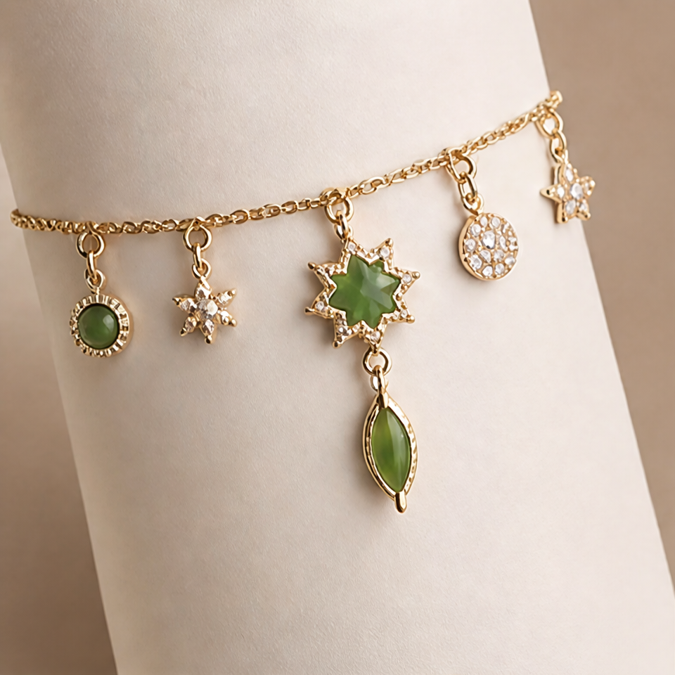 1786600928_f2658da4-1 Jade Starburst Charm Bracelet with Marquise Drop - 图片 1