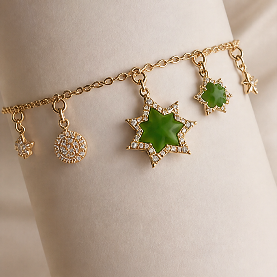 1786600933_f30fab14-1 Jade Six-Point Star Charm Bracelet - 图片 1
