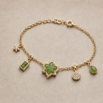 Mixed Jade Charm Bracelet with Clover and Baguette Drops