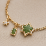 Mixed Jade Charm Bracelet with Clover and Baguette Drops - 图片 3