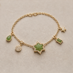 Mixed Jade Charm Bracelet with Clover and Baguette Drops - 图片 4