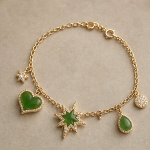 Jade Heart and Starburst Charm Bracelet