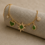 Jade Heart and Starburst Charm Bracelet - 图片 5