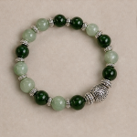 Two-Tone Jade Bead Stretch Bracelet with Carved Silver Bead - 图片 4