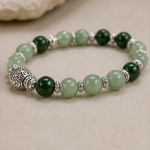 Two-Tone Jade Bead Stretch Bracelet with Carved Silver Bead - 图片 6