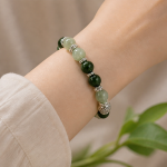 Two-Tone Jade Bead Stretch Bracelet with Carved Silver Bead - 图片 7