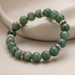Deep Green Jade Bead Bracelet with Carved Silver Barrel - 图片 4