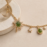 Jade Starburst and Crescent Moon Charm Bracelet - 图片 6
