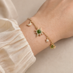 Jade Starburst and Crescent Moon Charm Bracelet - 图片 2