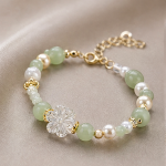 Carved Crystal Blossom Bracelet with Jade and Pearl