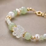 Carved Crystal Blossom Bracelet with Jade and Pearl - 图片 3