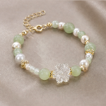 Carved Crystal Blossom Bracelet with Jade and Pearl - 图片 4