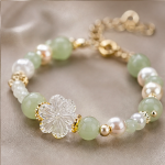 Carved Crystal Blossom Bracelet with Jade and Pearl - 图片 6