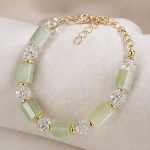 Carved Crystal Flower Bracelet with Jade and Pearls