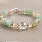 Carved Jade Barrel and Faceted Crystal Bracelet - 图片 7