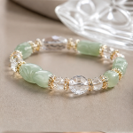 Carved Jade Barrel and Faceted Crystal Bracelet - 图片 3