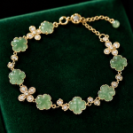 Carved Jade Flower Link Bracelet with Pave Blossoms