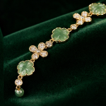 Carved Jade Flower Link Bracelet with Pave Blossoms - 图片 8