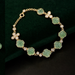 Carved Jade Flower Link Bracelet with Pave Blossoms - 图片 3