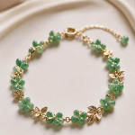 Jade Petal Cluster Bracelet with Gold Leaves