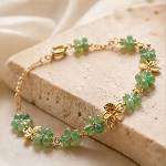 Jade Petal Cluster Bracelet with Gold Leaves - 图片 3