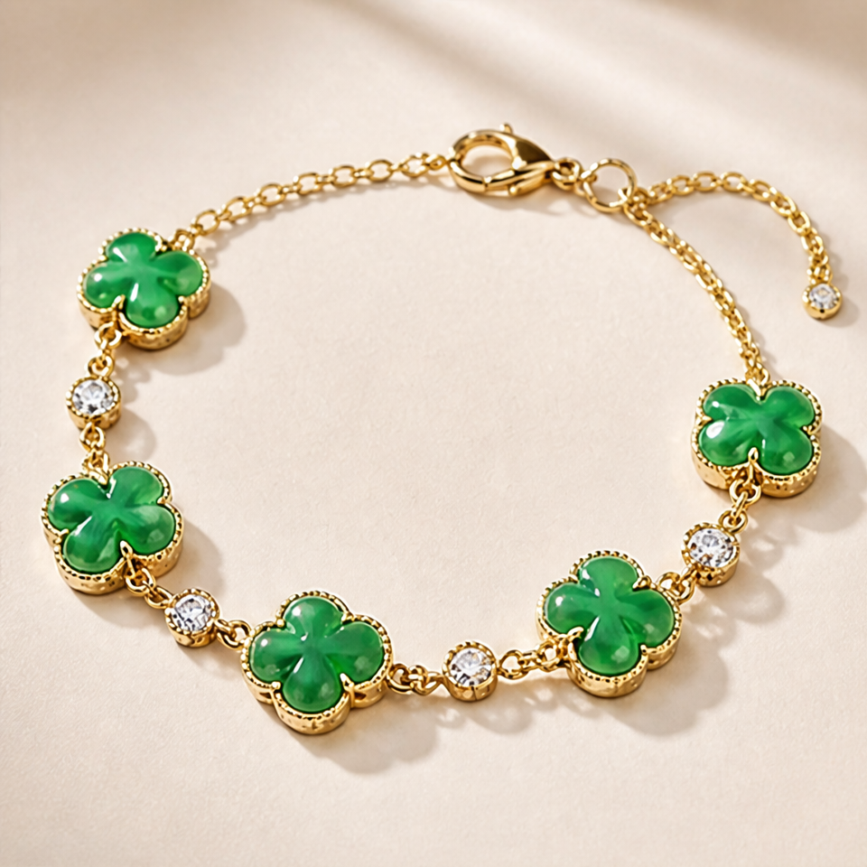 1786601745_9877ed9e-1 Deep Green Jade Clover Link Bracelet - 图片 1