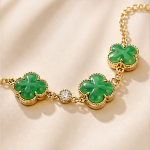 Deep Green Jade Clover Link Bracelet - 图片 5