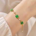 Deep Green Jade Clover Link Bracelet - 图片 6