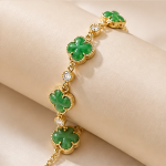 Deep Green Jade Clover Link Bracelet - 图片 3