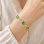 Deep Green Jade Clover Link Bracelet - 图片 2
