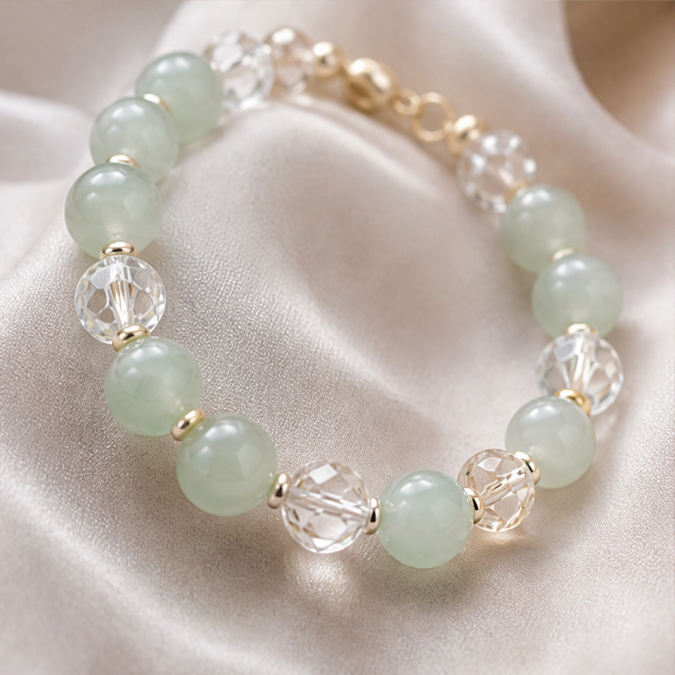 1786601903_ab6213c6-7 Green Aventurine and Clear Quartz Beaded Bracelet - 图片 1
