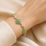 Green Chalcedony Clover Station Bracelet in Gold Tone - 图片 2