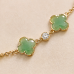 Green Chalcedony Clover Station Bracelet in Gold Tone - 图片 5