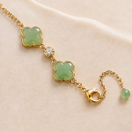 Green Chalcedony Clover Station Bracelet in Gold Tone - 图片 4