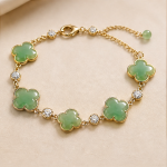 Green Chalcedony Clover Station Bracelet in Gold Tone - 图片 6