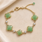 Green Chalcedony Clover Station Bracelet in Gold Tone - 图片 7