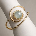 Aquamarine Cabochon Swirl Cuff Bracelet - 图片 5