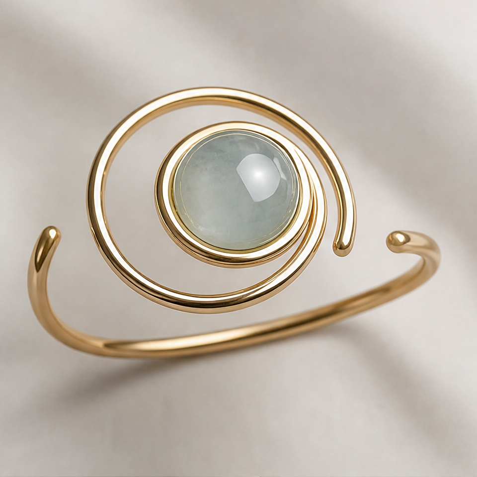 1786601994_c722feb8-3 Aquamarine Cabochon Swirl Cuff Bracelet - 图片 1