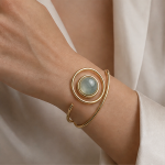 Aquamarine Cabochon Swirl Cuff Bracelet - 图片 2