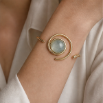 Aquamarine Cabochon Swirl Cuff Bracelet - 图片 4