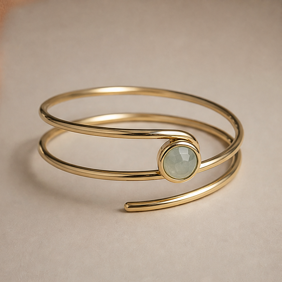 1786602002_3ea739a1-3 Coiled Wrap Bangle with Faceted Aquamarine Accent - 图片 1