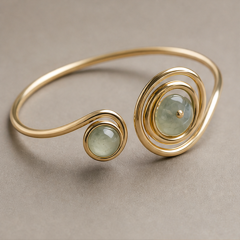 1786602155_7e659cfb-4 Double Spiral Cuff with Pale Green Cabochons - 图片 1