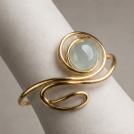 Green Jade Cabochon Wire-Wrapped Cuff Bracelet - 图片 6