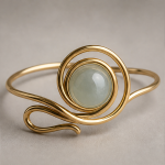 Green Jade Cabochon Wire-Wrapped Cuff Bracelet - 图片 7