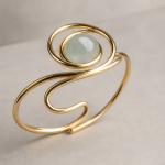 Green Jade Cabochon Wire-Wrapped Cuff Bracelet - 图片 5